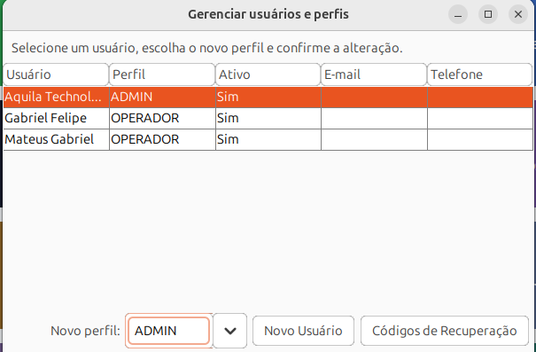 Configuração do perfil